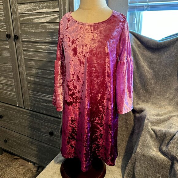 Girls Magenta Crushed Velour Dress , size 7 - Picture 1 of 3
